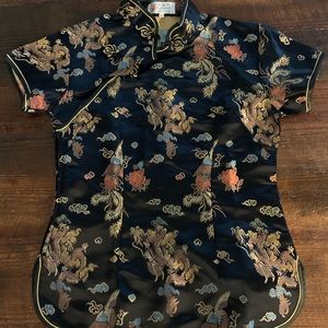 Vintage LAOGUDAI Black Dragon Print Top Small